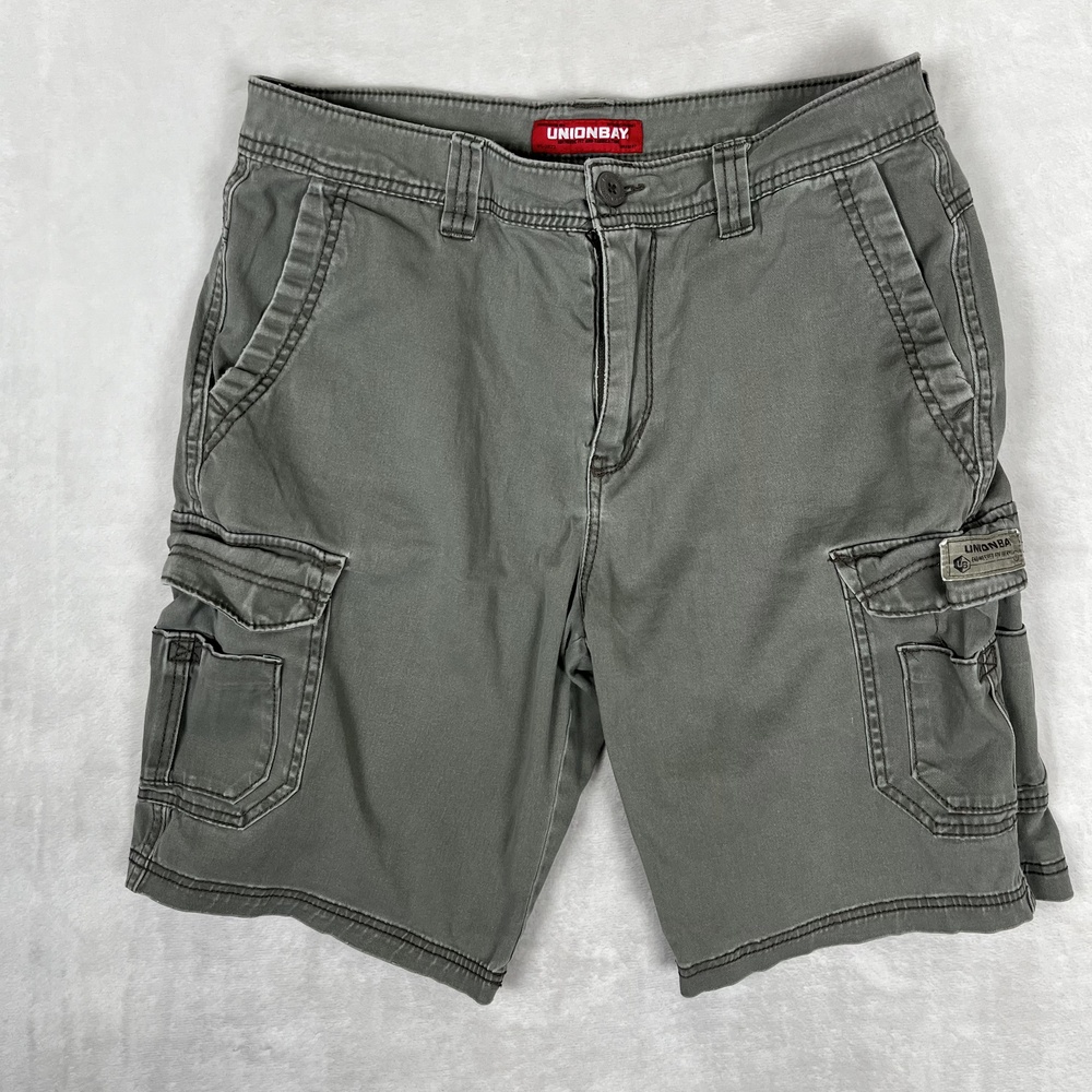 Unionbay Cargo Shorts Mens 34 Green Canvas Relaxed Fit Stretch 1o Inseam Utility